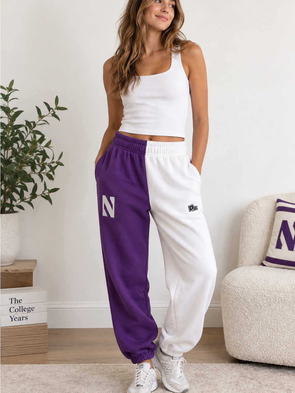 Hype & Vice Northwestern Wildcats Colorblock Sweatpants Purple White S